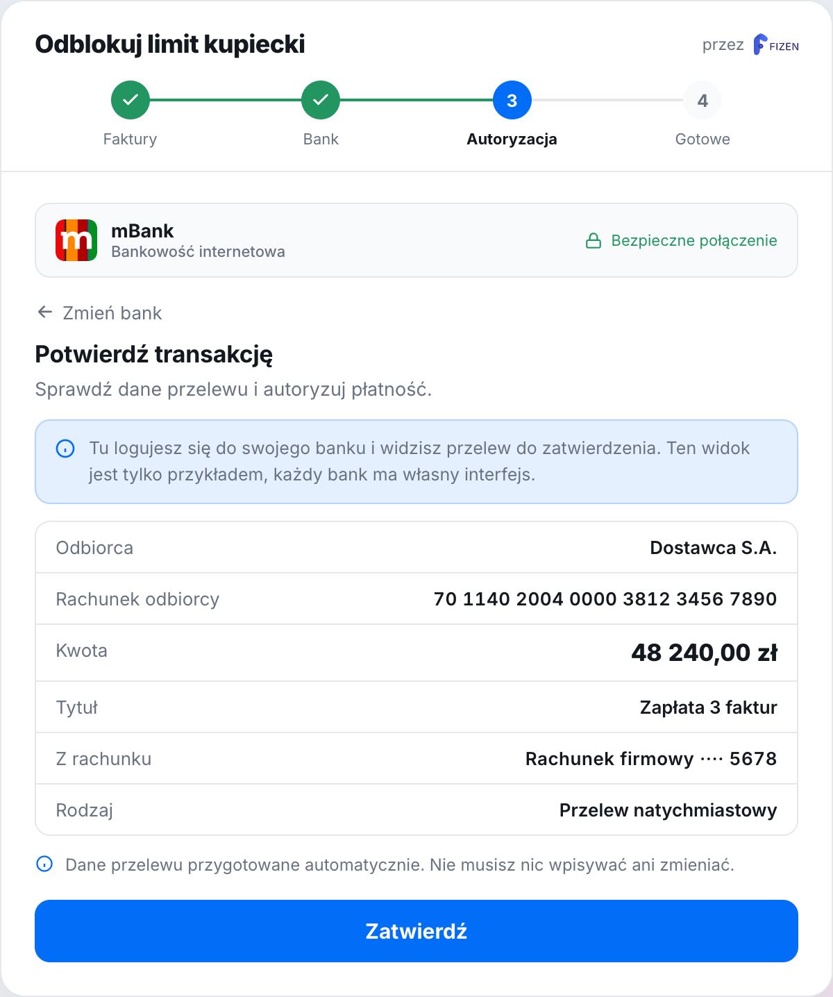 Step 3: Authorize the pre-filled transaction in online banking